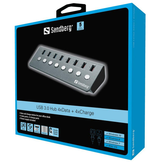 Sandberg Hub USB 3.0 - Hub 4xData + 4xCharge